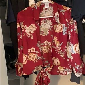Tie front floral blouse